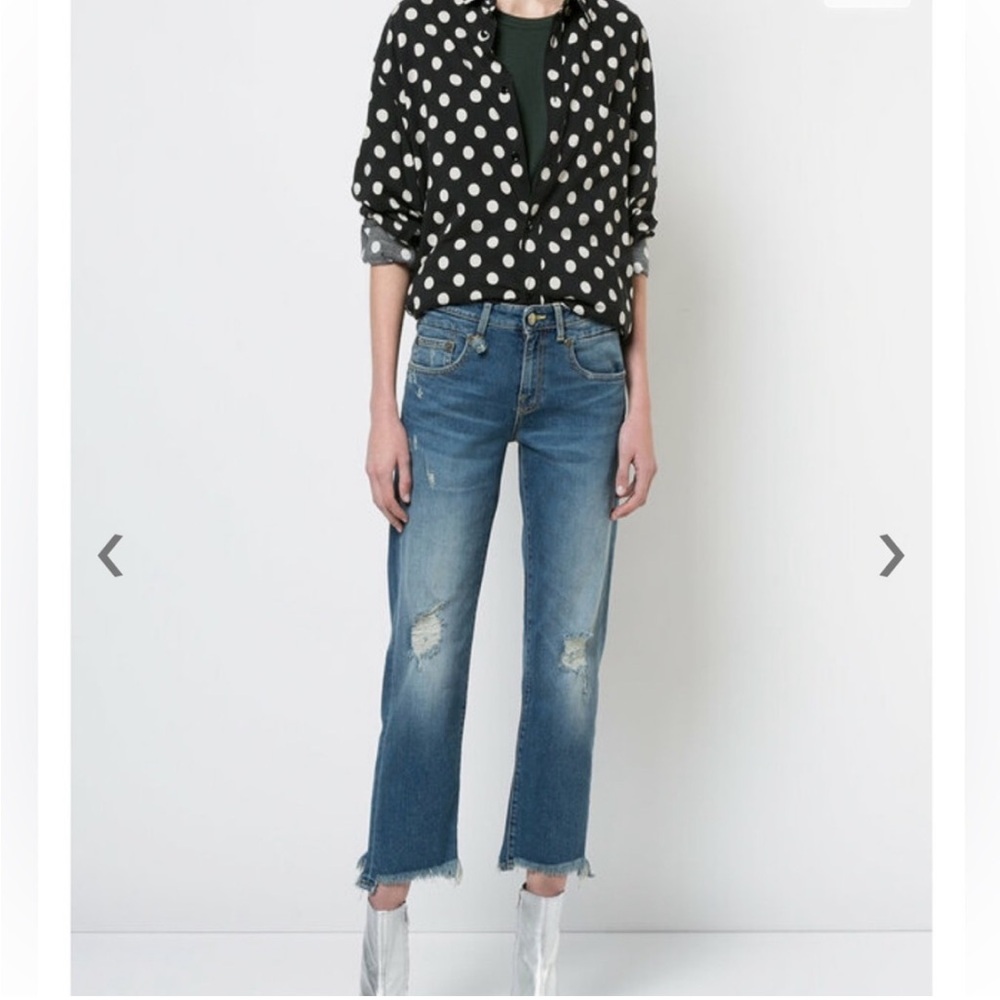 R13 Distressed Cropped Straight Jeans Raw Hem Made in Italy 25